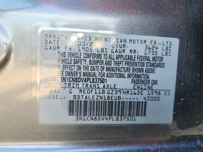 Продаж на аукціоні авто 2023 Nissan Versa, vin: 3N1CN8DV4PL837501, номер лоту: 60278366