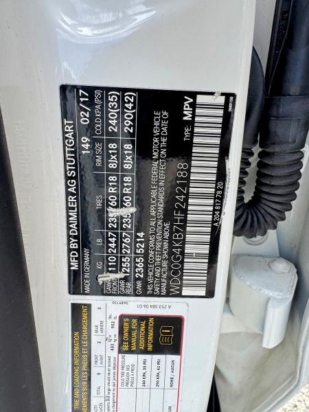 62469906 :رقم المزاد ، WDC0G4KB7HF242188 vin ، 2017 Mercedes-benz Glc مزاد بيع