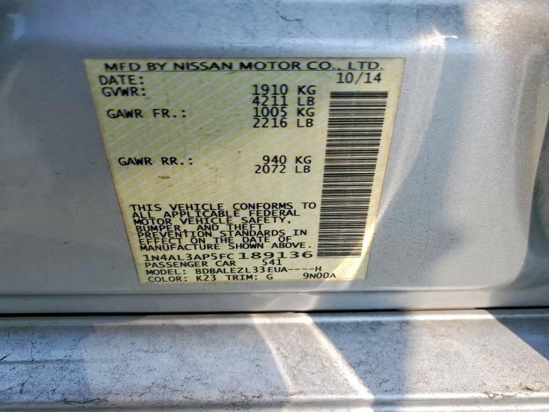 Продажа на аукционе авто 2015 Nissan Altima, vin: 1N4AL3AP5FC189136, номер лота: 62593636