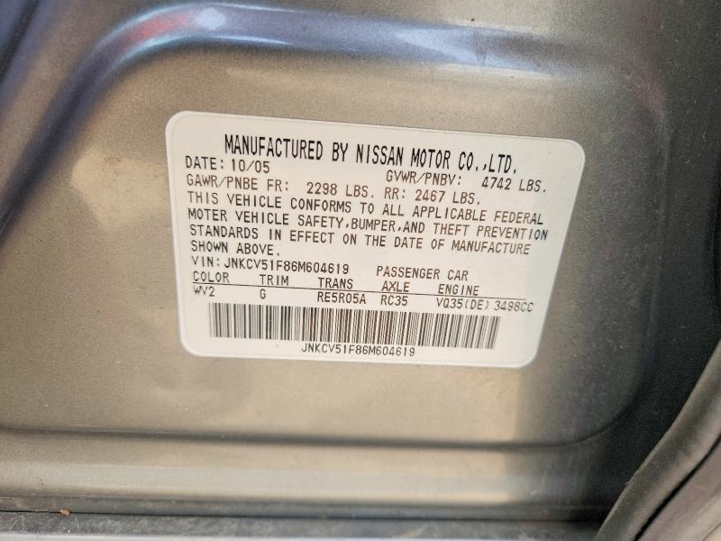 2006 Infiniti G35 მანქანა იყიდება აუქციონზე, vin: JNKCV51F86M604619, აუქციონის ნომერი: 60615406