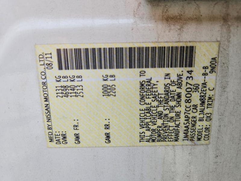 Продаж на аукціоні авто 2012 Nissan Maxima, vin: 1N4AA5AP7CC800734, номер лоту: 57178366