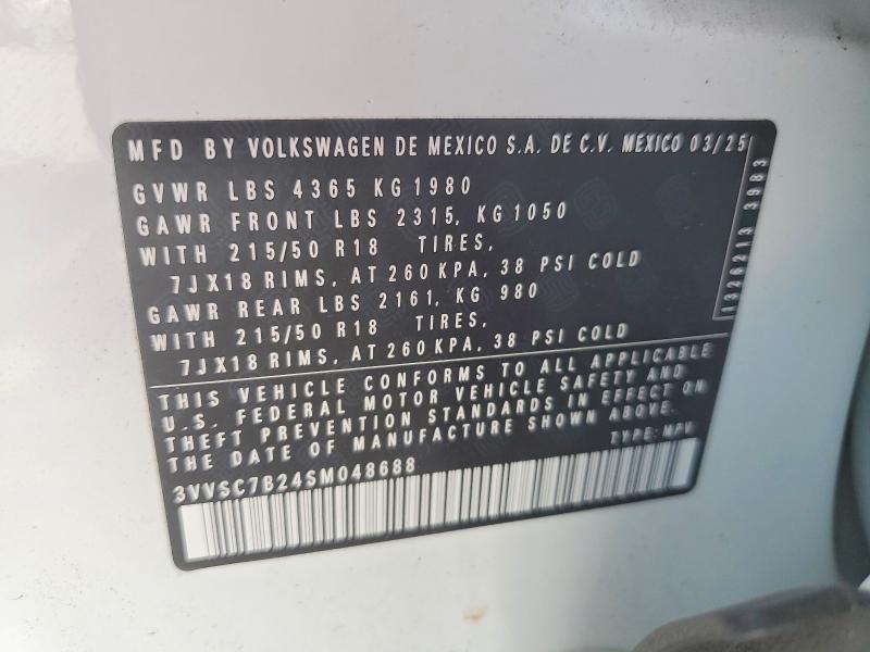Продажа на аукционе авто 2025 Volkswagen Taos, vin: 3VVSC7B24SM048688, номер лота: 62451066