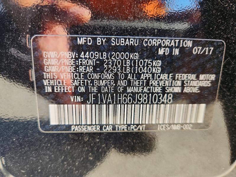 2018 Subaru Wrx მანქანა იყიდება აუქციონზე, vin: JF1VA1H66J9810348, აუქციონის ნომერი: 59326176