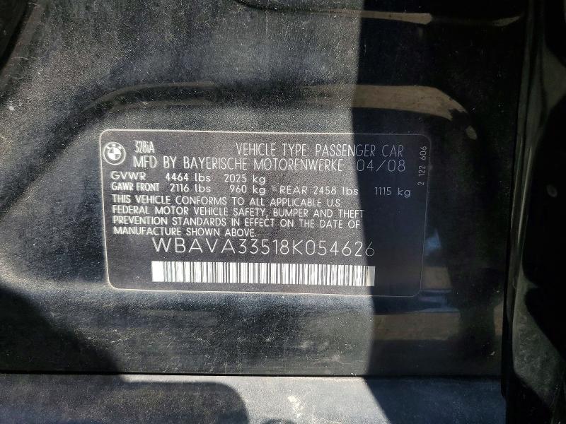 2008 Bmw 328 მანქანა იყიდება აუქციონზე, vin: WBAVA33518K054626, აუქციონის ნომერი: 62084946