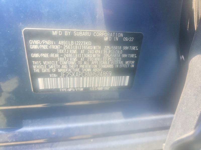 2022 Subaru Forester მანქანა იყიდება აუქციონზე, vin: JF2SKAPC8NH524869, აუქციონის ნომერი: 59153656