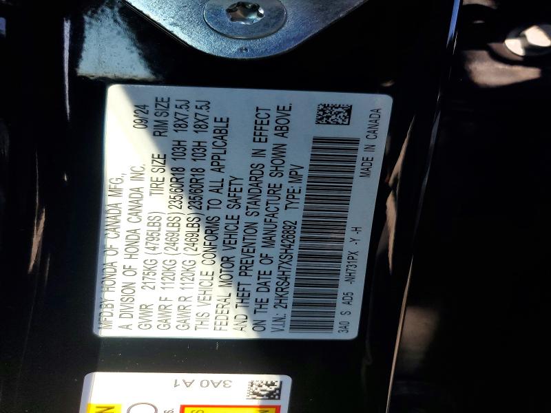 2025 Honda Cr-v მანქანა იყიდება აუქციონზე, vin: 2HKRS4H7XSH426892, აუქციონის ნომერი: 62129126