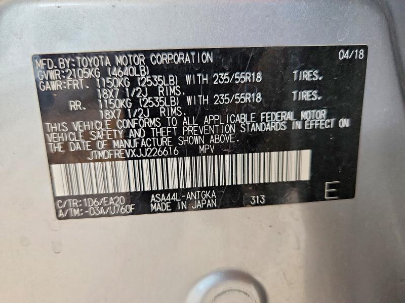 60364496 :رقم المزاد ، JTMDFREVXJJ226616 vin ، 2018 Toyota Rav4 مزاد بيع