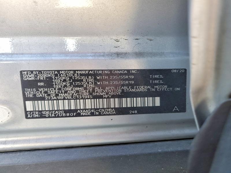 Продаж на аукціоні авто 2020 Toyota Rav4, vin: 2T3A1RFV6LC131945, номер лоту: 62456576