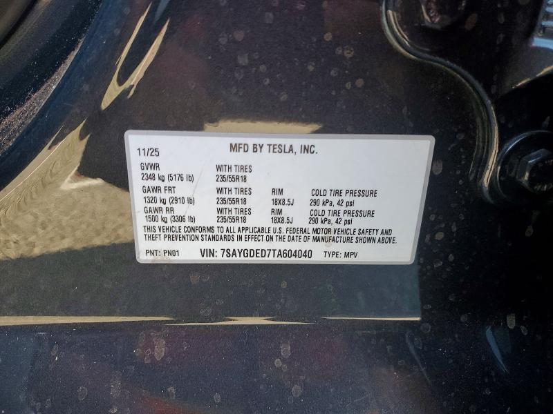Продаж на аукціоні авто 2026 Tesla Model Y, vin: 7SAYGDED7TA604040, номер лоту: 62118806