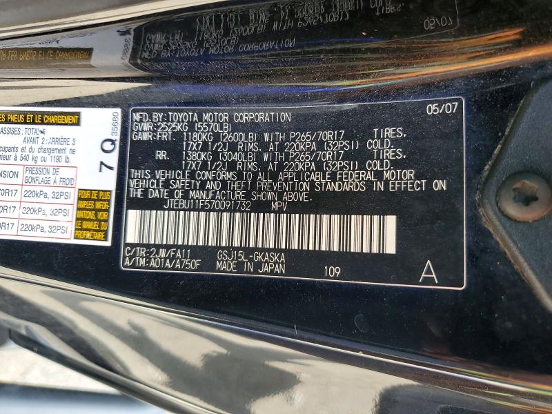 62108126 :رقم المزاد ، JTEBU11F570091732 vin ، 2007 Toyota Fj Cruiser مزاد بيع