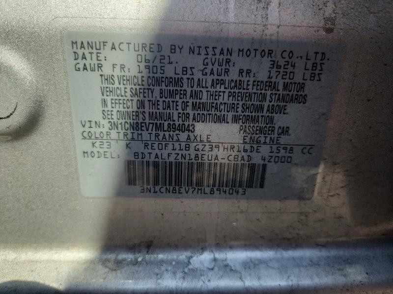 58879906 :رقم المزاد ، 3N1CN8EV7ML894043 vin ، 2021 Nissan Versa مزاد بيع