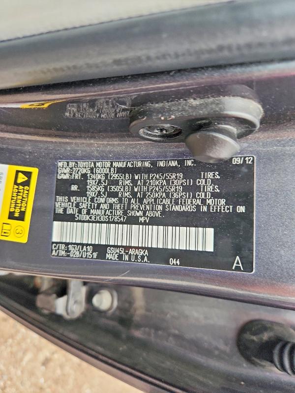 Aukcja sprzedaży 2013 Toyota Highlander, vin: 5TDDK3EH3DS178547, numer aukcji: 62195526