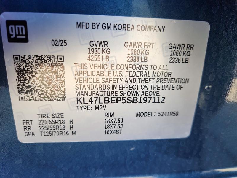 59296046 :رقم المزاد ، KL47LBEP5SB197112 vin ، 2025 Buick Envista مزاد بيع