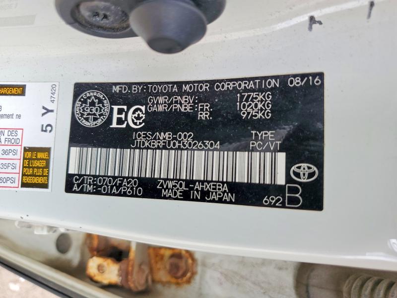 Продажа на аукционе авто 2017 Toyota Prius, vin: JTDKBRFU0H3026304, номер лота: 59597626