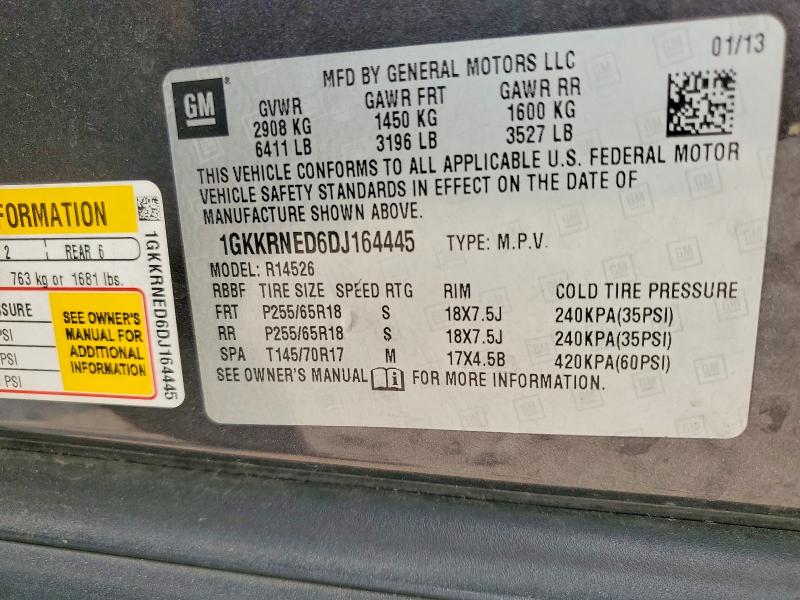 60916196 :رقم المزاد ، 1GKKRNED6DJ164445 vin ، 2013 Gmc Acadia مزاد بيع