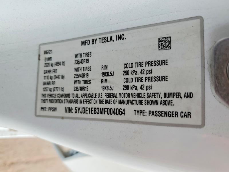 Aukcja sprzedaży 2021 Tesla Model 3, vin: 5YJ3E1EB3MF004064, numer aukcji: 61393306