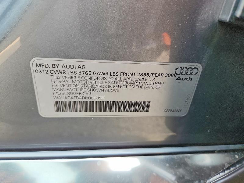 2013 Audi A8 მანქანა იყიდება აუქციონზე, vin: WAUAGAFD4DN000850, აუქციონის ნომერი: 61017156