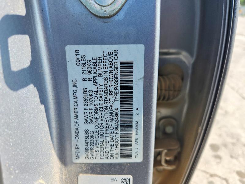 2018 Honda Accord მანქანა იყიდება აუქციონზე, vin: 1HGCV1F36JA248904, აუქციონის ნომერი: 62349676