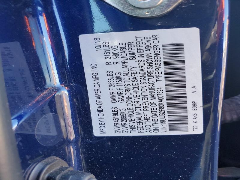 2019 Acura Tlx მანქანა იყიდება აუქციონზე, vin: 19UUB2F80KA007324, აუქციონის ნომერი: 61982206