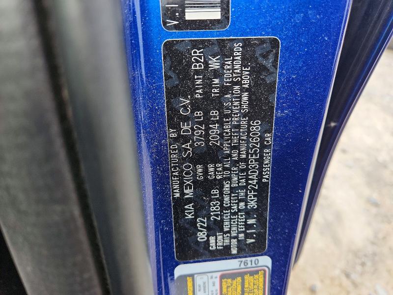61565346 :رقم المزاد ، 3KPF24AD3PE526086 vin ، 2023 Kia Forte مزاد بيع