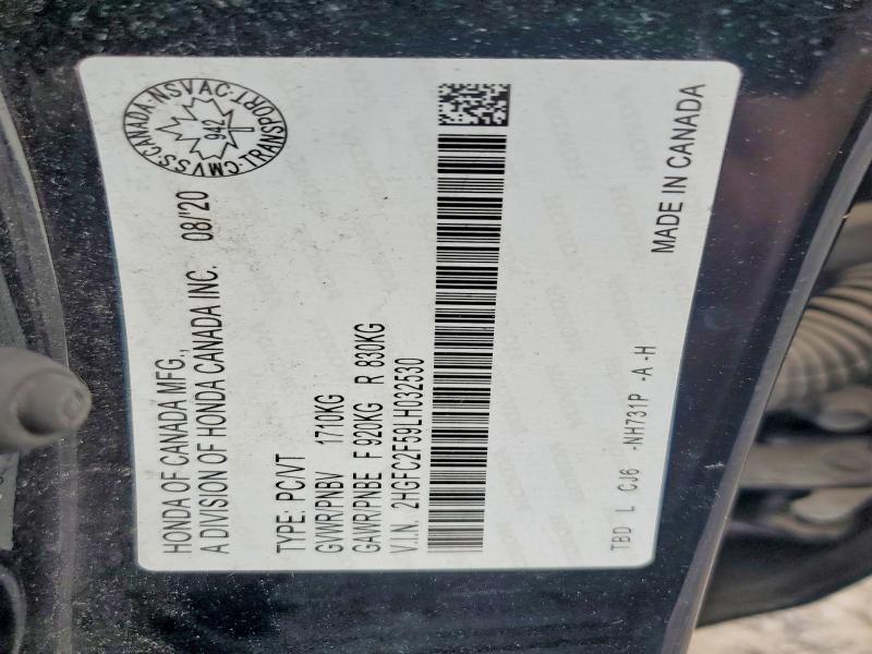 Продажа на аукционе авто 2020 Honda Civic, vin: 2HGFC2F59LH032530, номер лота: 59955066