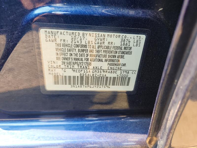 Продажа на аукционе авто 2018 Nissan Sentra, vin: 3N1AB7AP6JY217596, номер лота: 60647456
