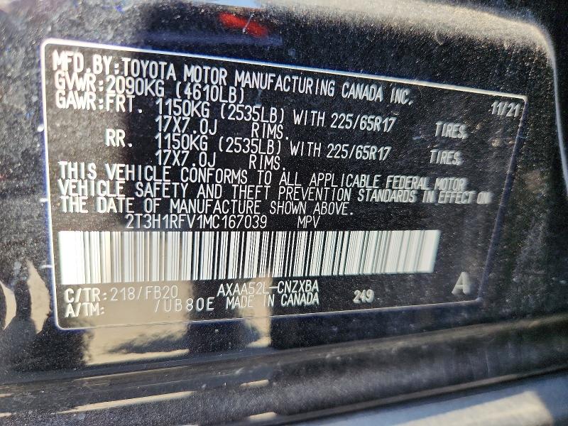 2021 Toyota Rav4 მანქანა იყიდება აუქციონზე, vin: 2T3H1RFV1MC167039, აუქციონის ნომერი: 62920896