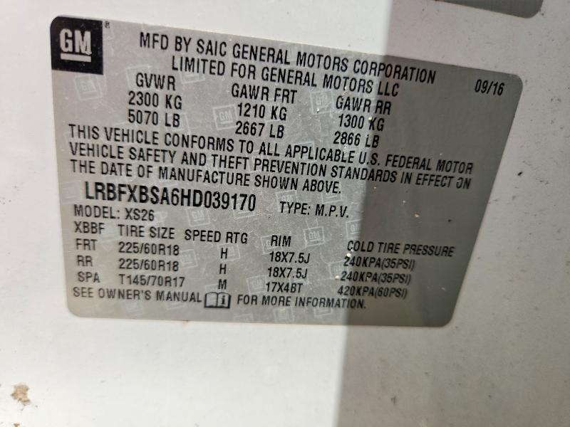 Aukcja sprzedaży 2017 Buick Envision, vin: LRBFXBSA6HD039170, numer aukcji: 59778856