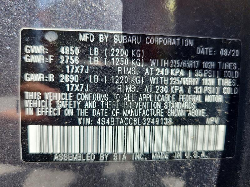 Aukcja sprzedaży 2020 Subaru Outback, vin: 4S4BTACC8L3249138, numer aukcji: 61968206