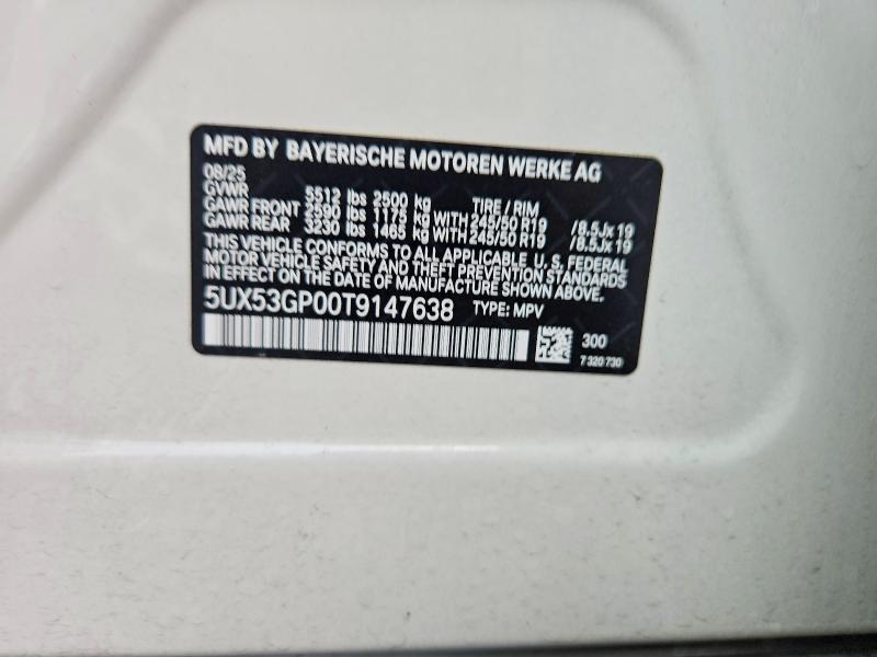 Aukcja sprzedaży 2026 Bmw X3, vin: 5UX53GP00T9147638, numer aukcji: 62182216