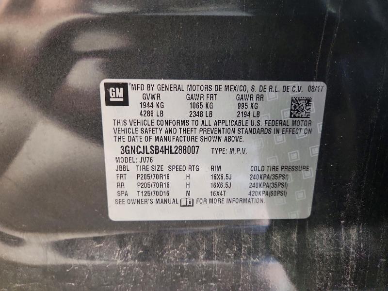 Aukcja sprzedaży 2017 Chevrolet Trax, vin: 3GNCJLSB4HL288007, numer aukcji: 59164816