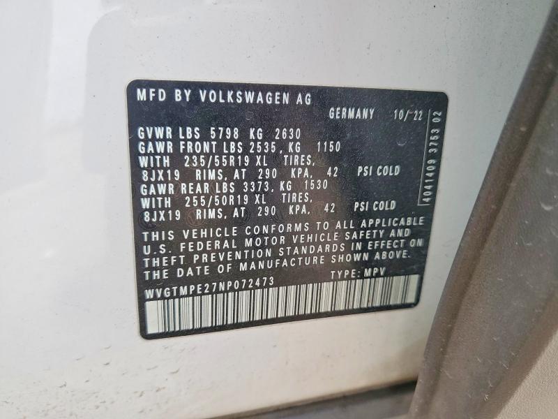 Продажа на аукционе авто 2022 Volkswagen Id.4, vin: WVGTMPE27NP072473, номер лота: 60244056