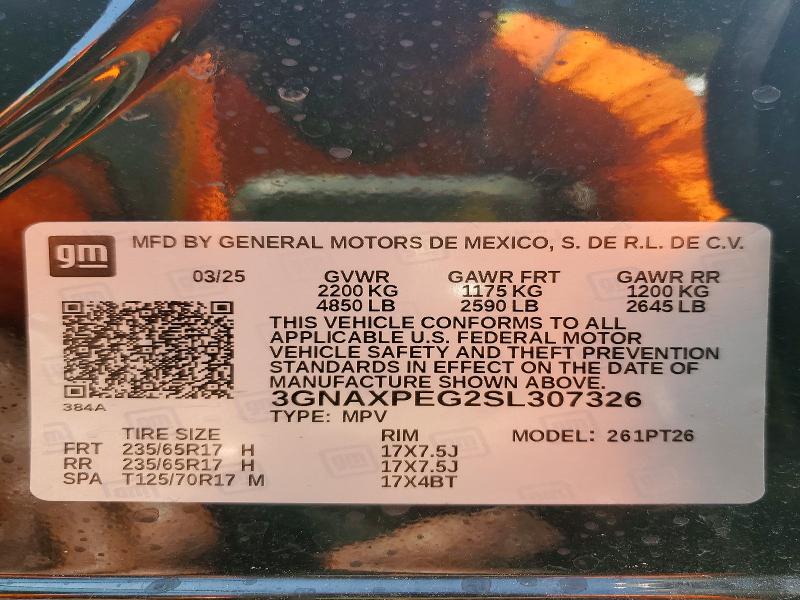 62671116 :رقم المزاد ، 3GNAXPEG2SL307326 vin ، 2025 Chevrolet Equinox مزاد بيع