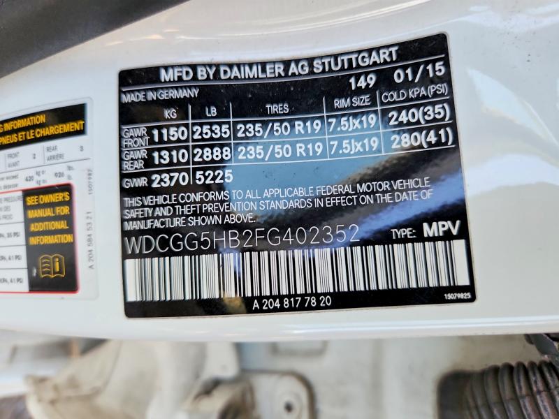 Auction sale of the 2015 Mercedes-benz Glk, vin: WDCGG5HB2FG402352, lot number: 62549226