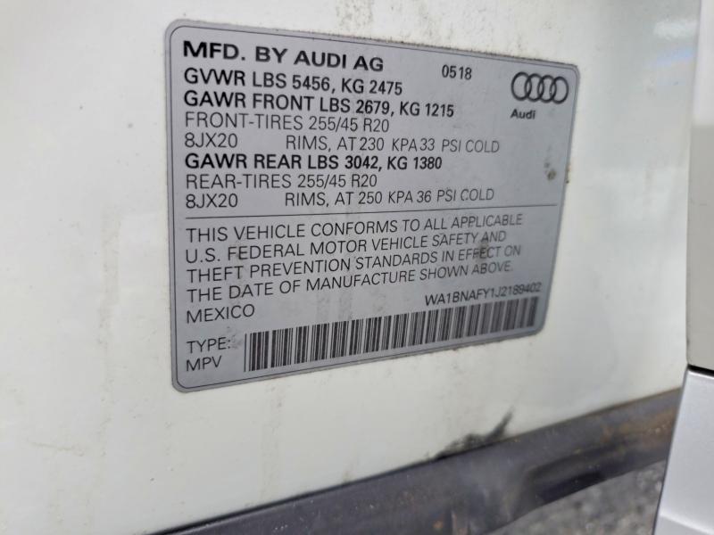Продажа на аукционе авто 2018 Audi Q5, vin: WA1BNAFY1J2189402, номер лота: 63347246