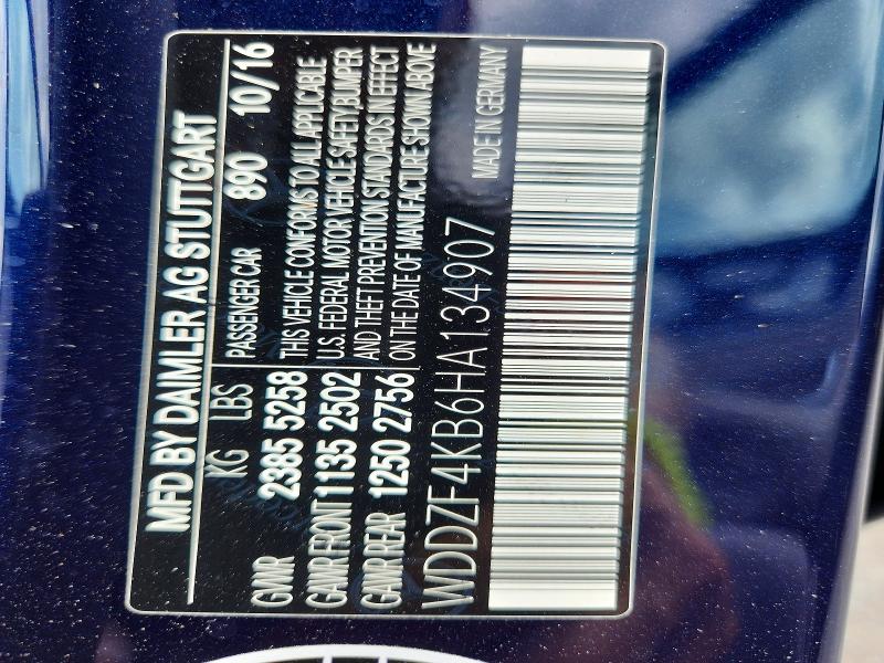 2017 Mercedes-benz E მანქანა იყიდება აუქციონზე, vin: WDDZF4KB6HA134907, აუქციონის ნომერი: 61592646