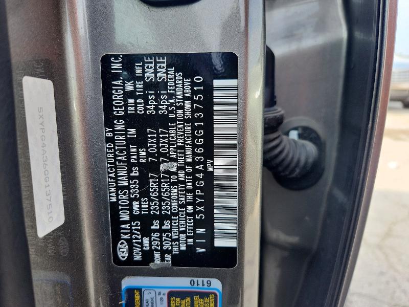 Продажа на аукционе авто 2016 Kia Sorento, vin: 5XYPG4A36GG137510, номер лота: 60914036