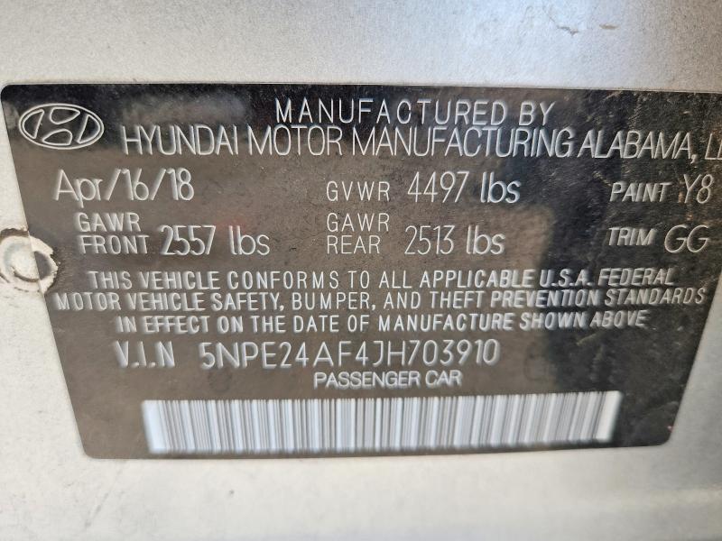 Продажа на аукционе авто 2018 Hyundai Sonata, vin: 5NPE24AF4JH703910, номер лота: 62205076