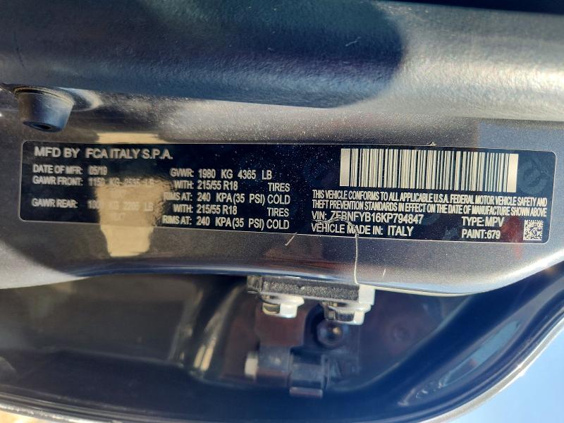 Aukcja sprzedaży 2019 Fiat 500x, vin: ZFBNFYB16KP794847, numer aukcji: 62158326