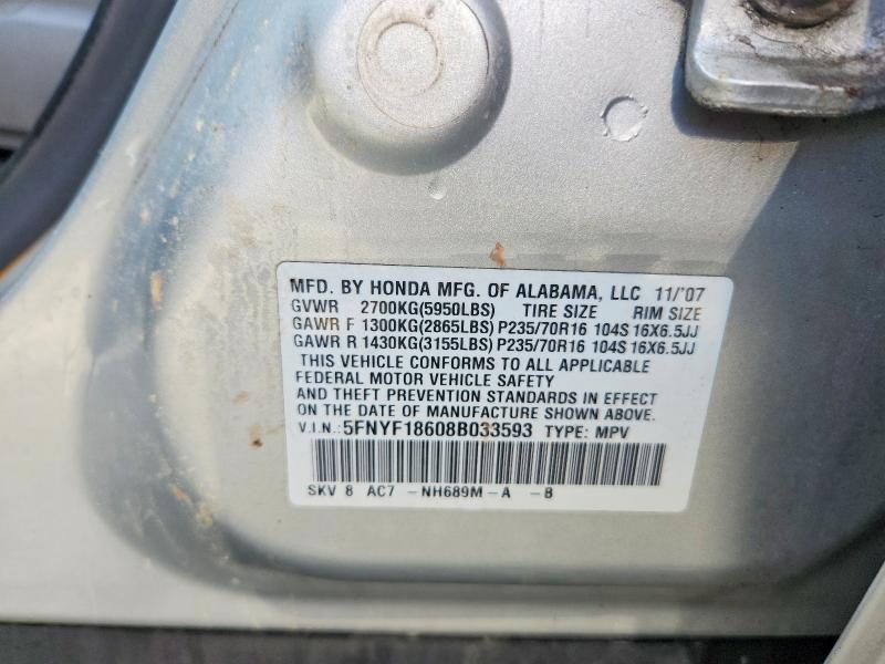 63175996 :رقم المزاد ، 5FNYF18608B033593 vin ، 2008 Honda Pilot مزاد بيع
