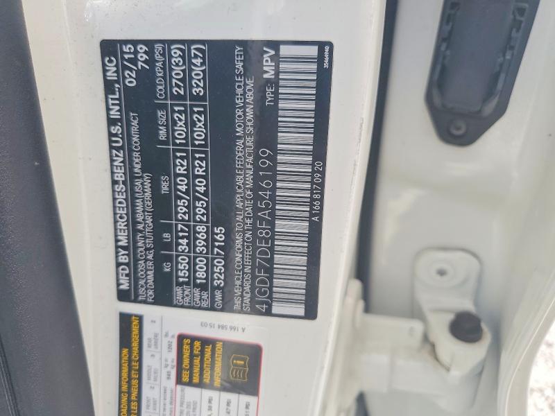 61343356 :رقم المزاد ، 4JGDF7DE8FA546199 vin ، 2015 Mercedes-benz Gl مزاد بيع