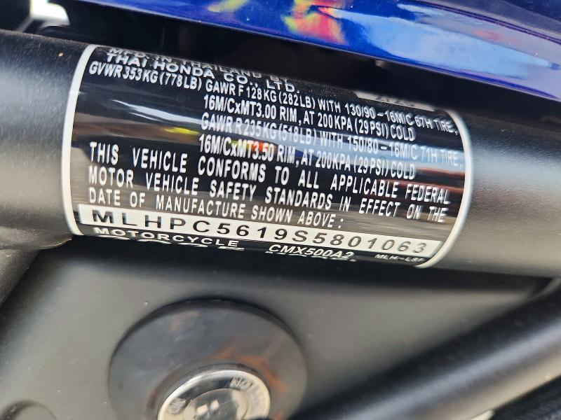 62528356 :رقم المزاد ، MLHPC5619S5801063 vin ، 2025 Honda Cmx500 مزاد بيع