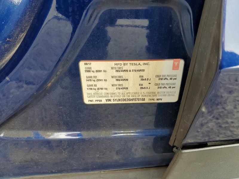 60527906 :رقم المزاد ، 5YJXCDE26HF070168 vin ، 2017 Tesla Model X مزاد بيع