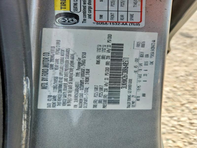 2008 Lincoln Mkz მანქანა იყიდება აუქციონზე, vin: 3LNHM26T38R648511, აუქციონის ნომერი: 62331686