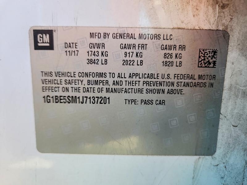 Продажа на аукционе авто 2018 Chevrolet Cruze, vin: 1G1BE5SM1J7137201, номер лота: 60055676