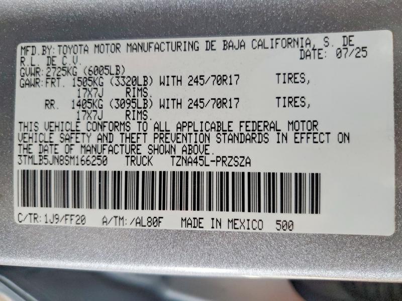 60885706 :رقم المزاد ، 3TMLB5JN8SM166250 vin ، 2025 Toyota Tacoma مزاد بيع
