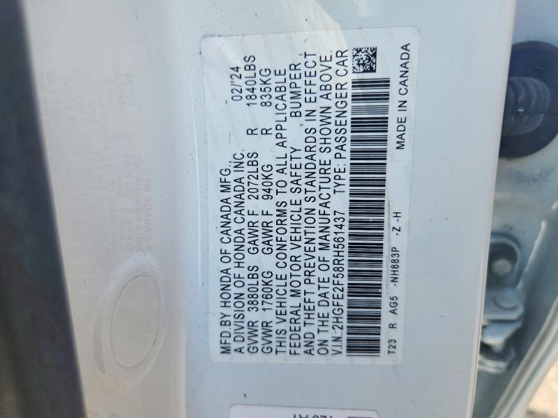 Aukcja sprzedaży 2024 Honda Civic, vin: 2HGFE2F58RH561437, numer aukcji: 63043316