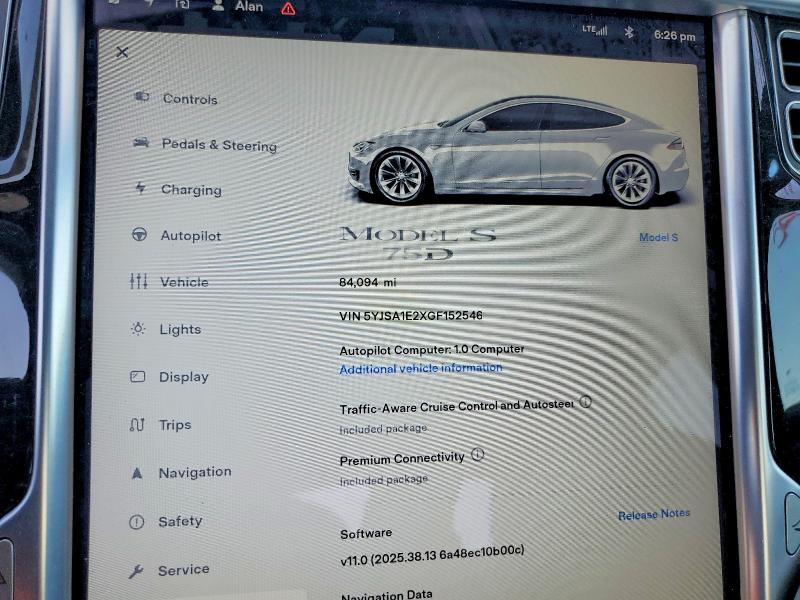 Продажа на аукционе авто 2016 Tesla Model S, vin: 5YJSA1E2XGF152546, номер лота: 62607746
