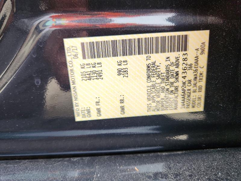 62632486 :رقم المزاد ، 1N4AA6AP2HC436283 vin ، 2017 Nissan Maxima مزاد بيع