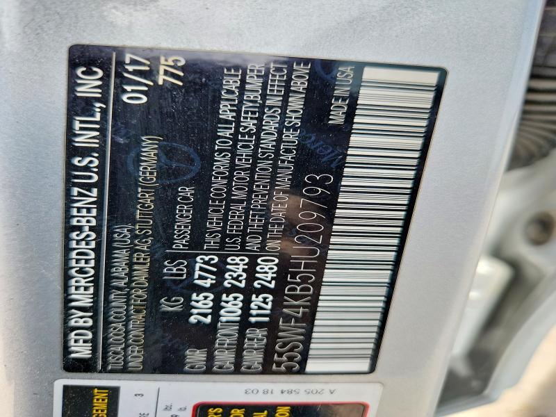 61479676 :رقم المزاد ، 55SWF4KB5HU209793 vin ، 2017 Mercedes-benz C مزاد بيع
